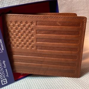 Stone Mountain Mens Wallet American Flag Top Grain Leather RFID protection Brown
